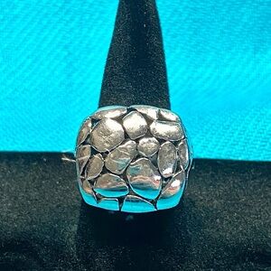 Vtg. Silver Tone Pebble-Texture Dome Ring by Premier Designs, sz 8